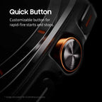 Close-up of a customizable quick button with metallic finish on a dark background