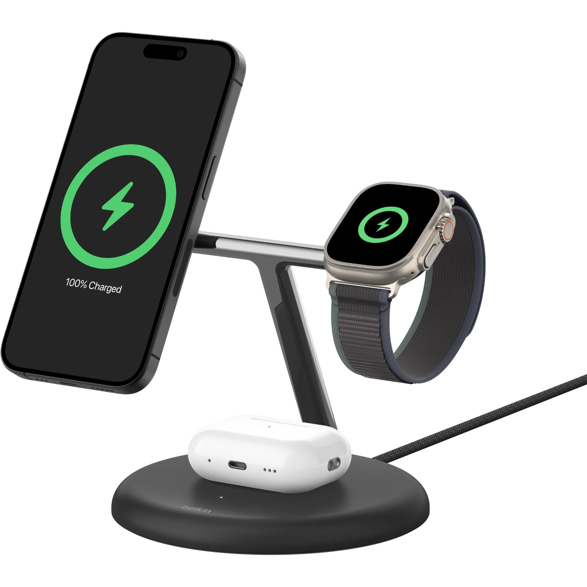 Belkin BoostCharge Pro 3-in-1 Magnetic Wireless Charging Stand with Qi2 15W - Black (Box Damaged)