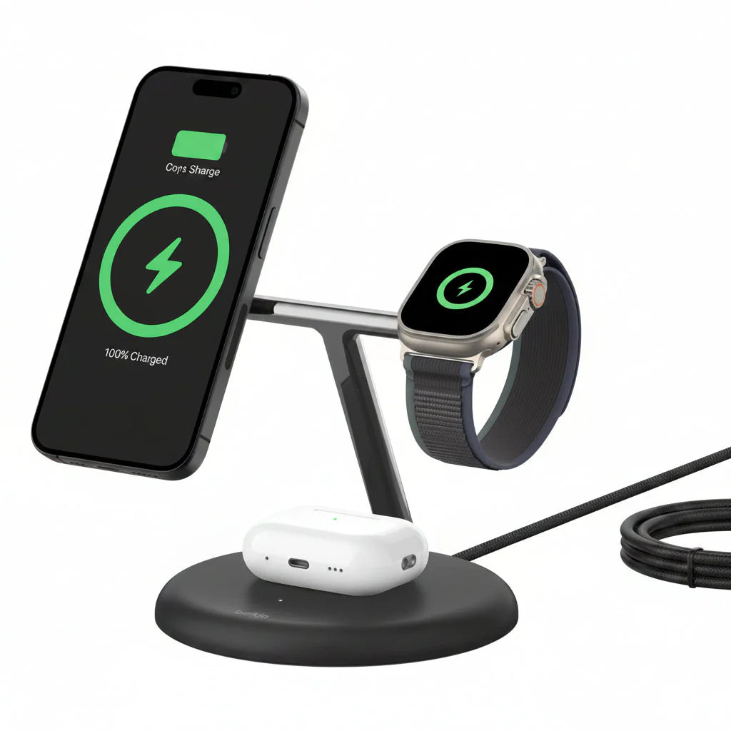 Belkin BoostCharge Pro 3-in-1 Magnetic Charging Stand - Black - MagSafe Wireless Charger Belkin