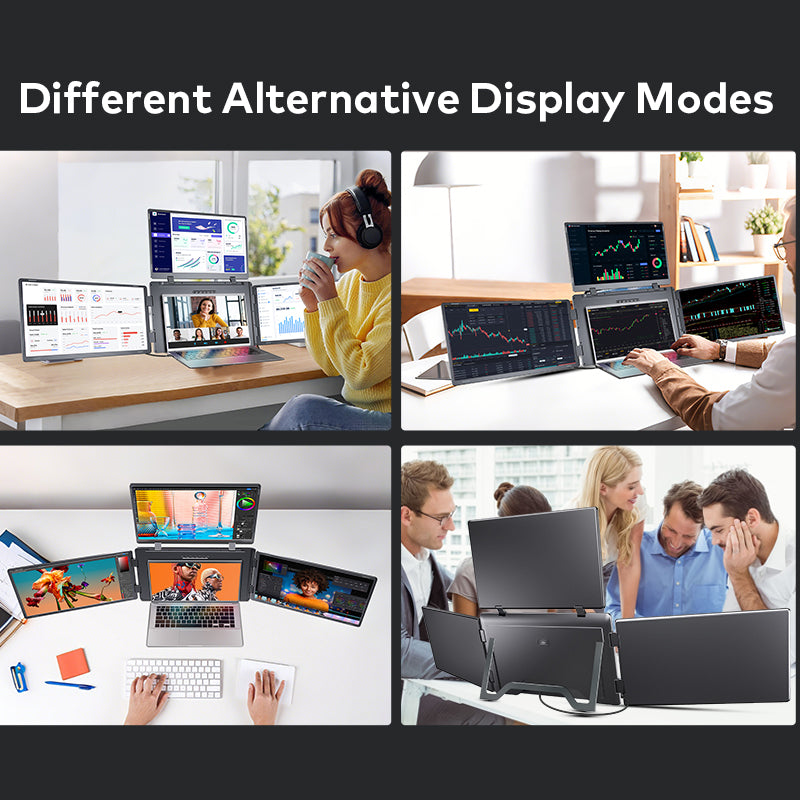 Trion 18.5 Portable Quad Screen Monitor - Triple Display Laptop Extender - FHD, Windows & Mac Compatible - D Trion