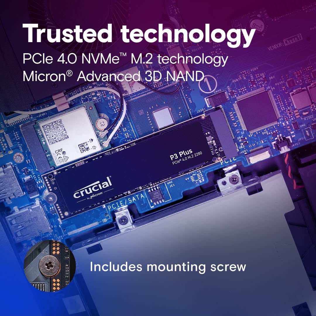 Crucial P3 Plus 4TB PCIe Gen4 NVMe M.2 SSD - Up to 5000MB/s, CT4000P3PSSD8
