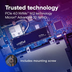 Crucial P3 Plus 4TB PCIe Gen4 NVMe M.2 SSD - Up to 5000MB/s, CT4000P3PSSD8