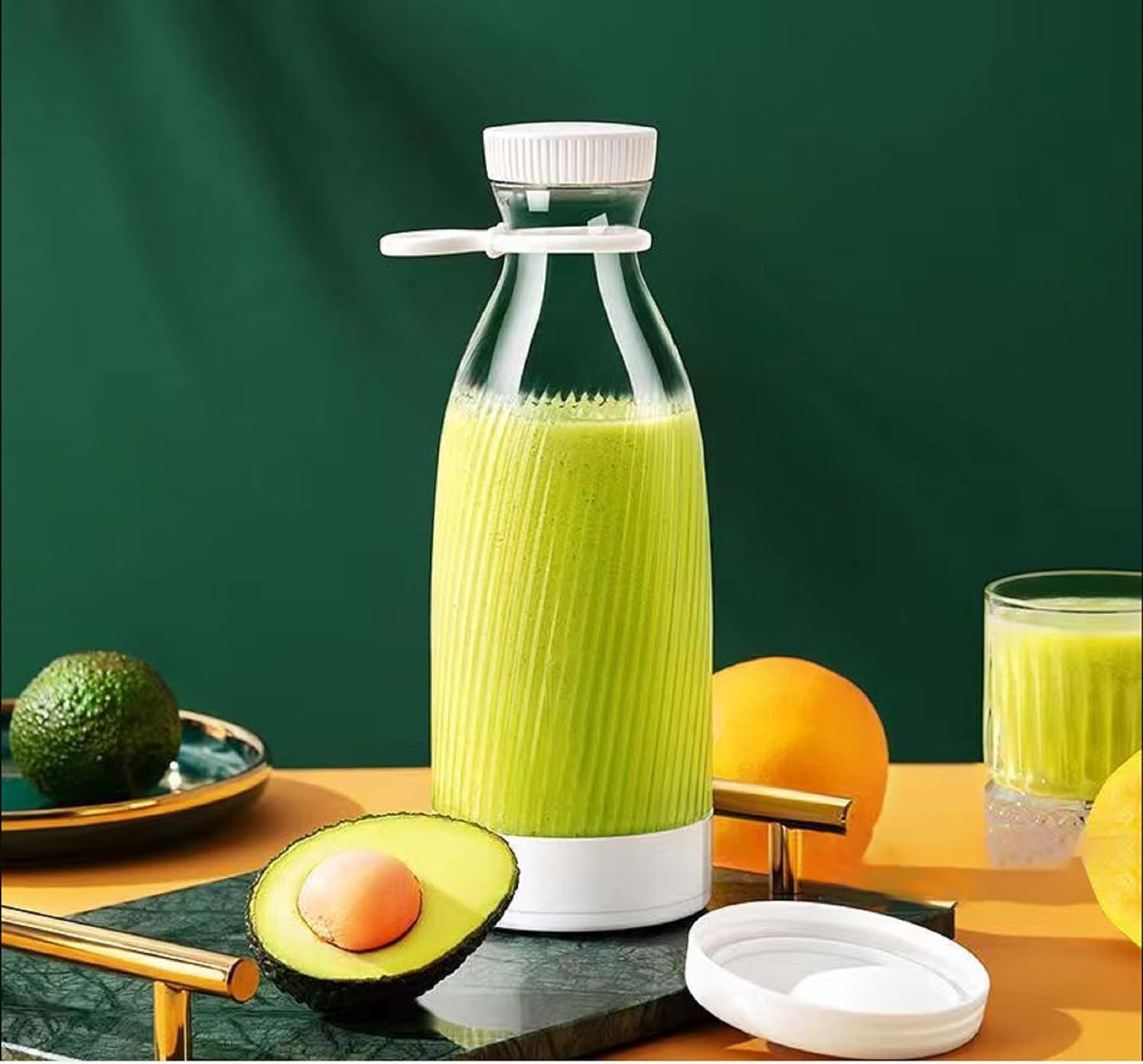 Portable Juice Blender with Stainless Steel 6 Blades Battery Powered USB Mini Blender for Shakes and Smoothies - White