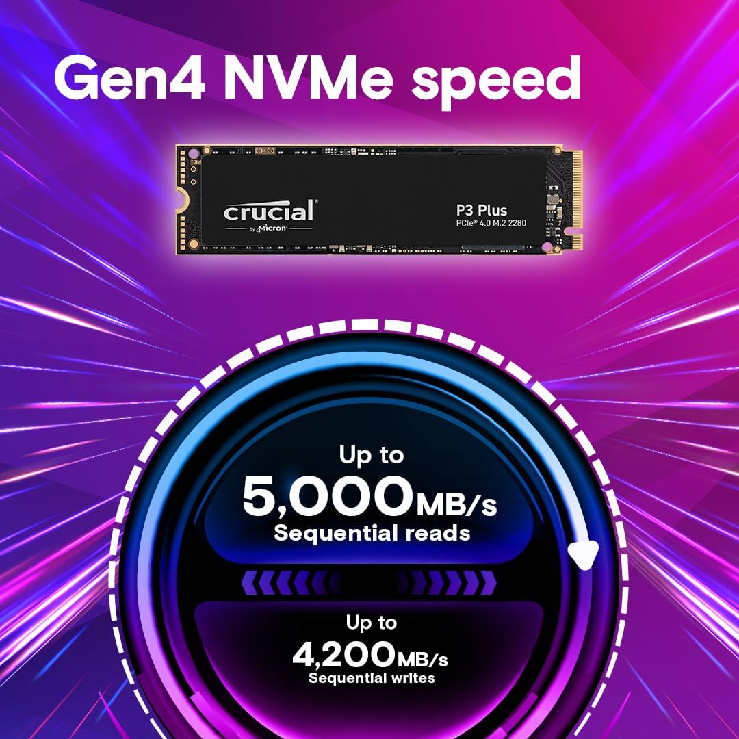 Crucial P3 Plus 4TB PCIe Gen4 NVMe M.2 SSD - Up to 5000MB/s, CT4000P3PSSD8