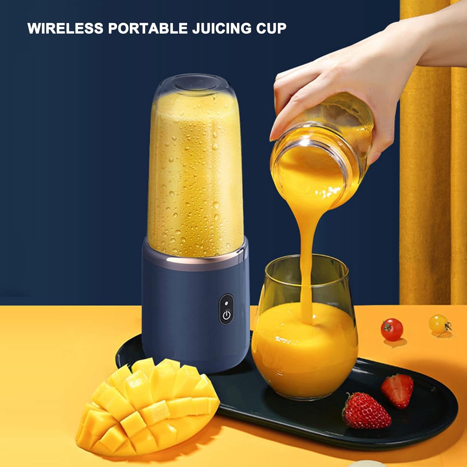 Portable Electric Juicer Double Cup Multi-functional USB Rechargeable Fruit Juice Mixer - Blue ( Open Never Used )