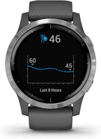 Garmin Vivoactive 4 GPS Fitness Smartwatch, Silver with Grey Band - Open Never Used Garmin