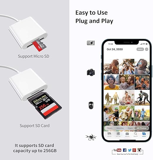 SD Card Reader for iPhone iPad - White - Brand New