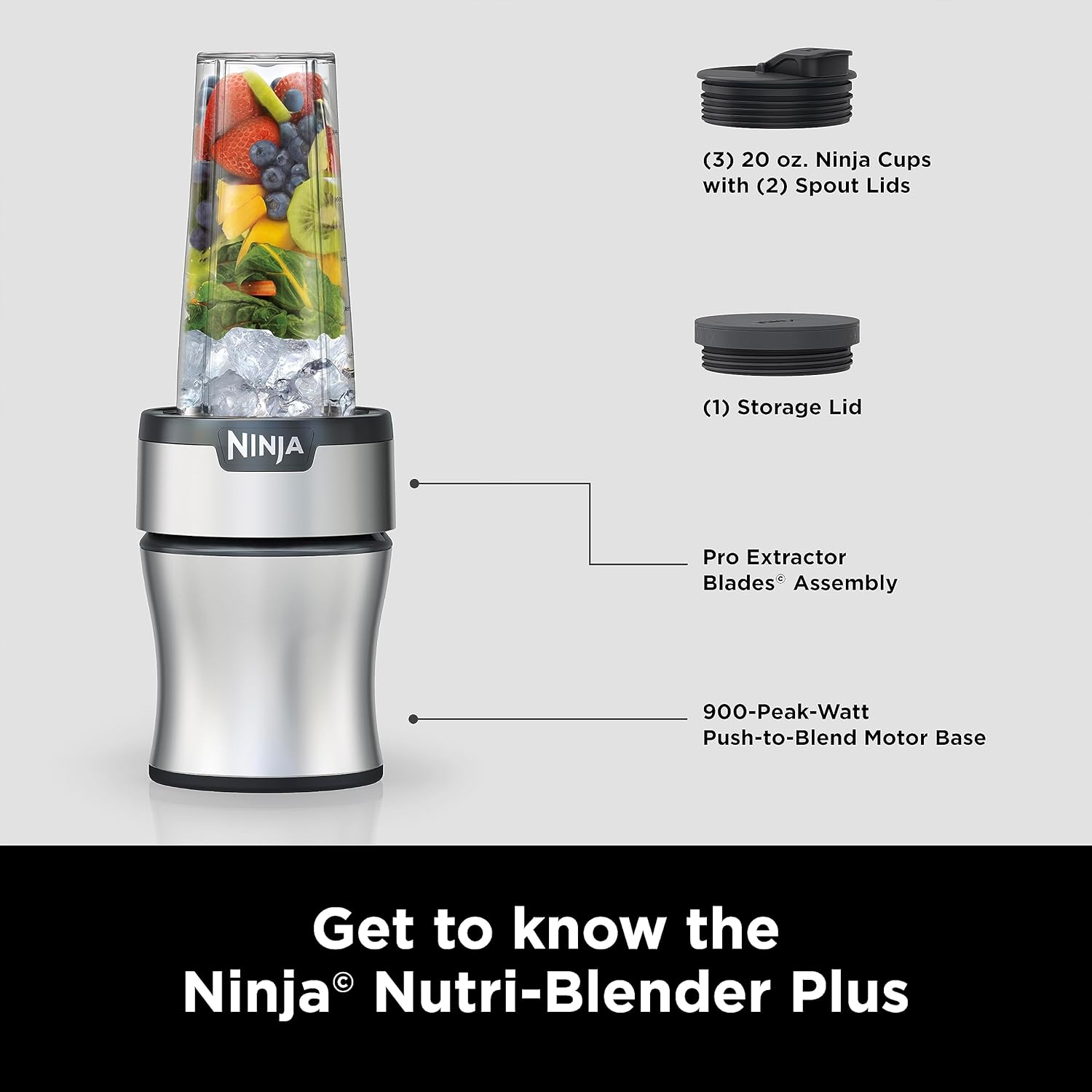 Powerful Ninja Nutri-Blender Plus 900W Personal Blender for Smoothies, Shakes & Ice Crushing Black - (AU Version)