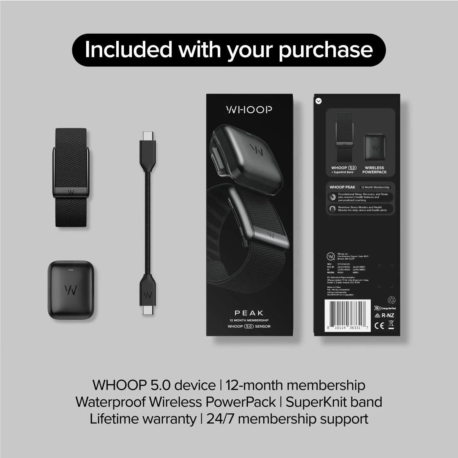 WHOOP Peak 5.0 Health & Fitness Tracker – Black Whoop