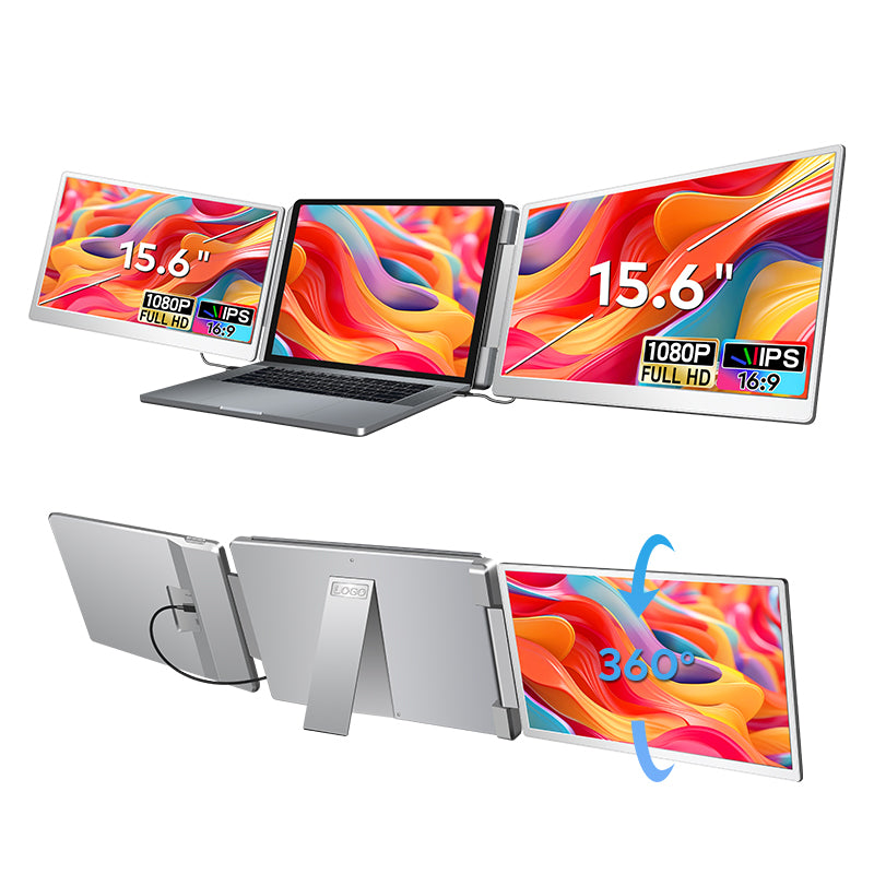 Trion 15.6-inch 360° trifold portable monitor 1080P IPS FHD Laptop Screen Extender - Grey (AU Version)