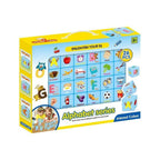 Alphabet cube blocks shown front view with bright letter faces