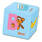 Alphabet cube blocks shown flat displaying letter sides