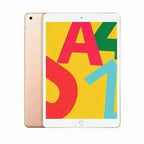Refurbished iPad 7th Gen (Gold) – front view, display off, metal finish clear