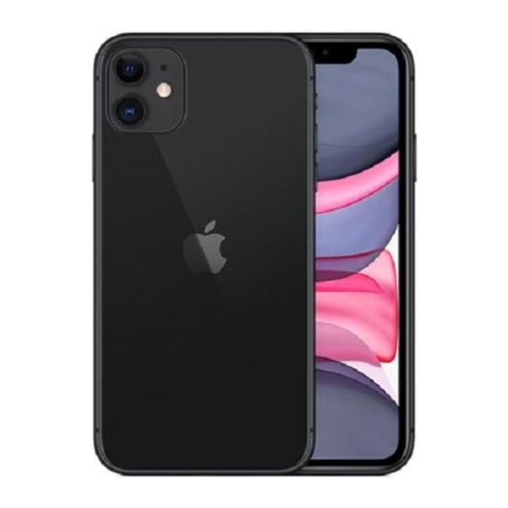 Pre-owned refurbished Black iPhone 11 64GB – rear and side shown