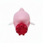 Shark bubble gun shown upright producing bubbles