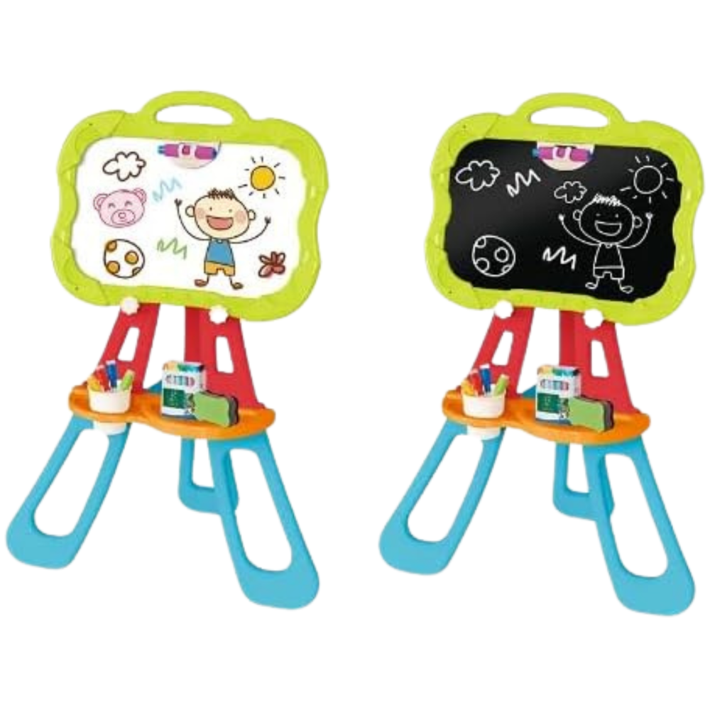 Dual-sided magnetic drawing board toy with pen, kid-friendly design