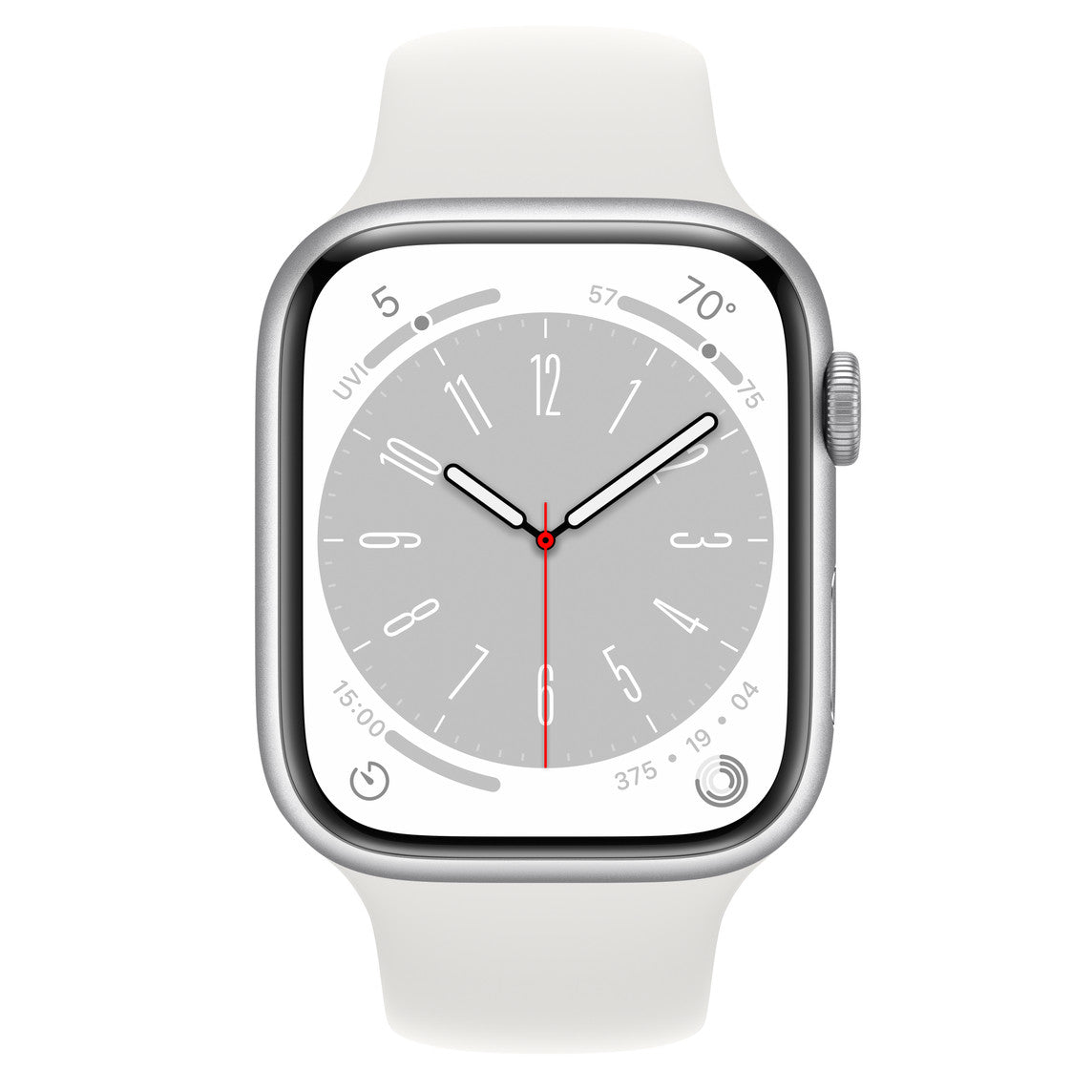 Apple Watch Series 8 GPS, 45mm Silver Aluminium Case with S/M White Sport Band ( Refurbished Grade - C )