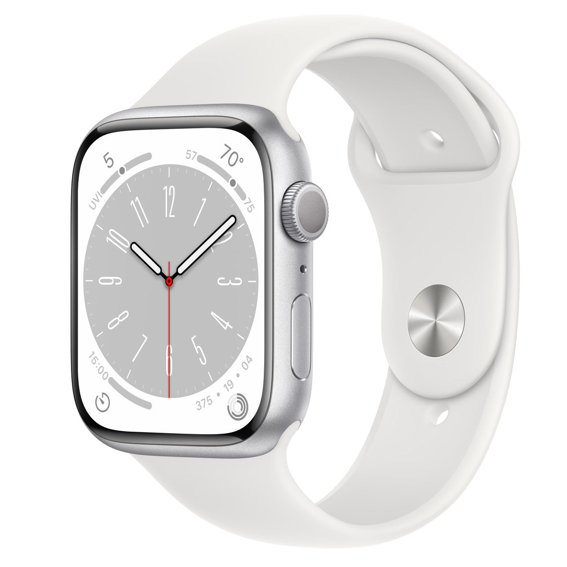 Apple Watch Series 8 GPS, 45mm Silver Aluminium Case with S/M White Sport Band ( Refurbished Grade - C )