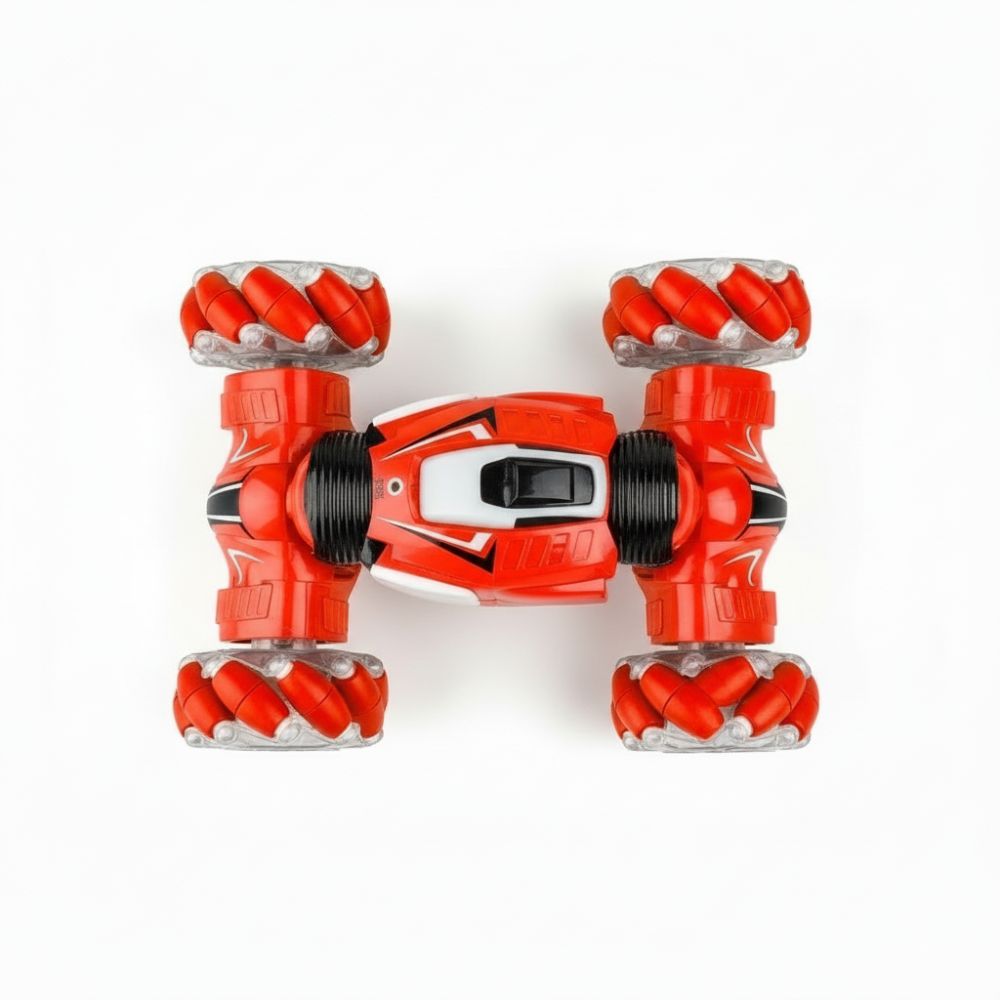 RC car shown tilted showing LED lights and rugged tyres