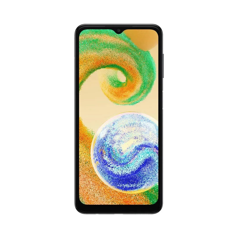 Samsung Galaxy A04s in black shown side-angle highlighting slim design