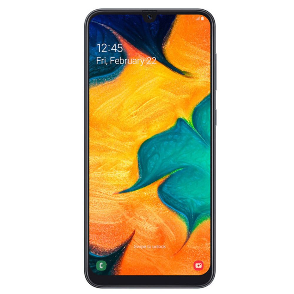 Samsung Galaxy A30 black, front screen and camera visible