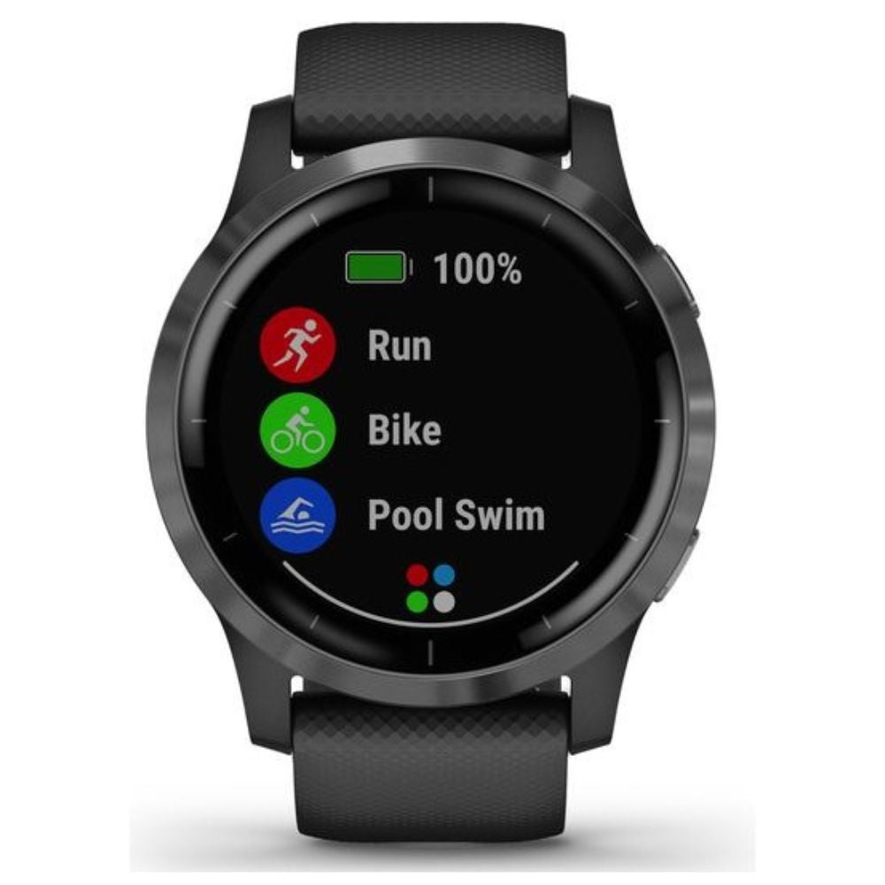Garmin Vivoactive 4 large smartwatch grey-black with strap and face shown