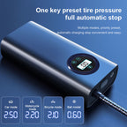 Portable Car Tire Inflator Wireless Pump with Digital Display Car Motorcycle Bike Pump - Black