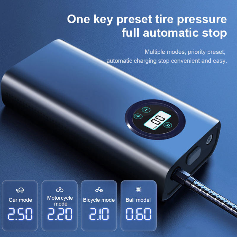 Portable Car Tire Inflator Wireless Pump with Digital Display Car Motorcycle Bike Pump - Black
