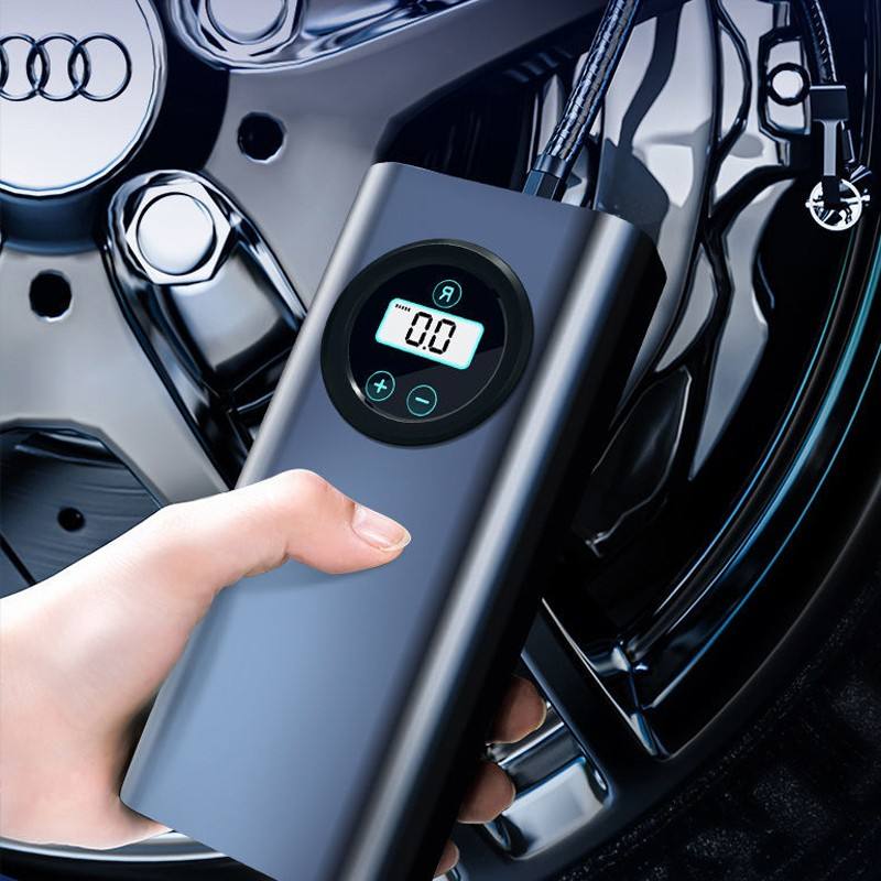 Portable Car Tire Inflator Wireless Pump with Digital Display Car Motorcycle Bike Pump - Black