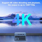 Transpeed S2 Smart Portable Projector - Dual Wifi Speaker - Native 1280*720P, 4K Support - Android 10.0 - BT 5.2 - 200'' Screen Projection