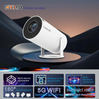 A compact white Magcubic HY300 portable 4K projector with a visible lens and control buttons,