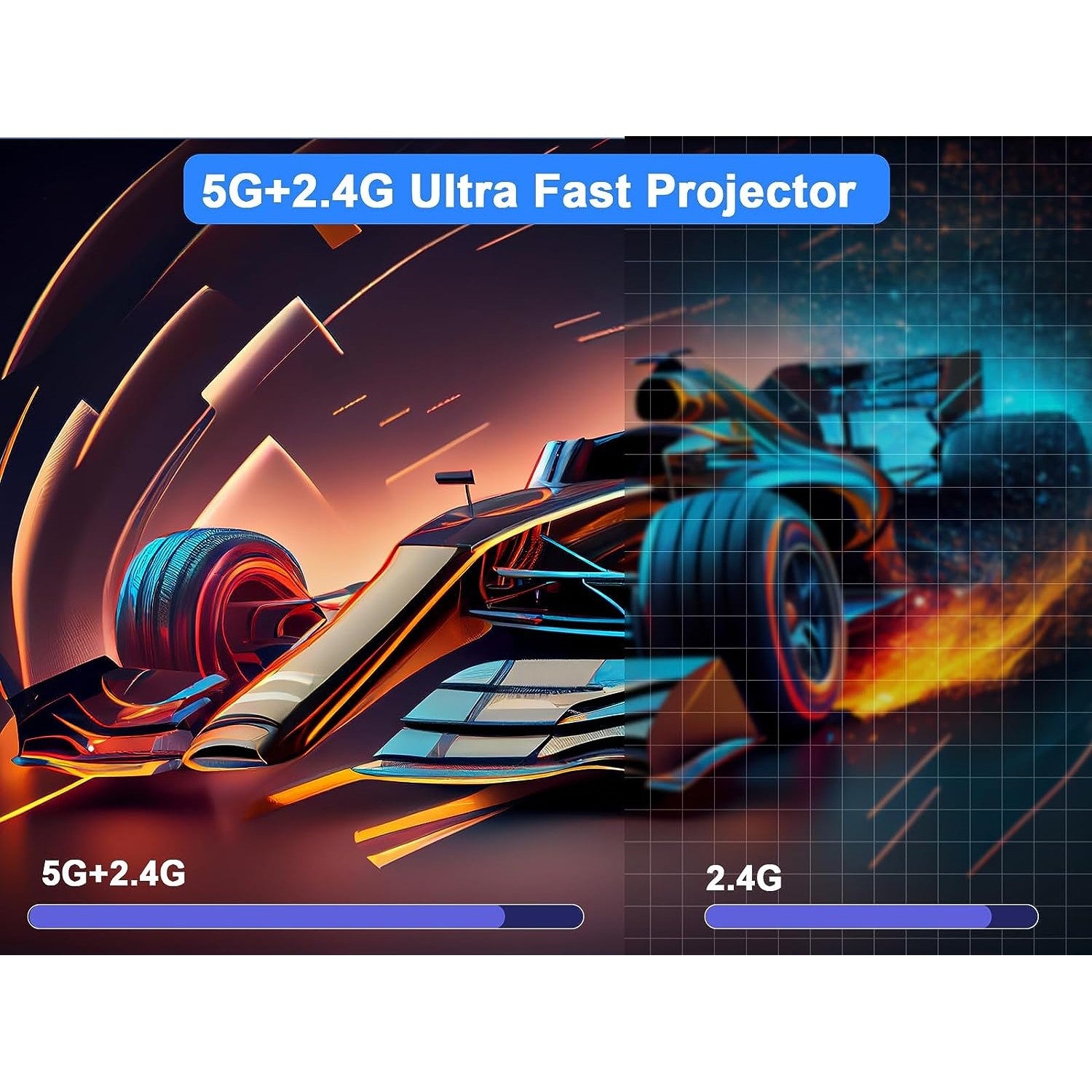 A compact white Magcubic HY300 portable 4K projector with a visible lens and control buttons, Example 2