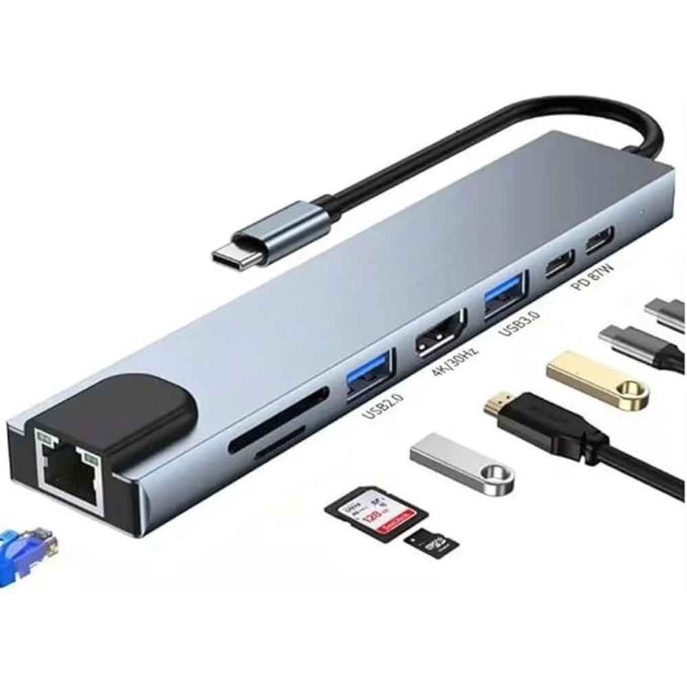 Tristar USB-C Hub Multiport Adapter 8-in-1 with 4K HDMI Compatible with Laptops - Space Grey