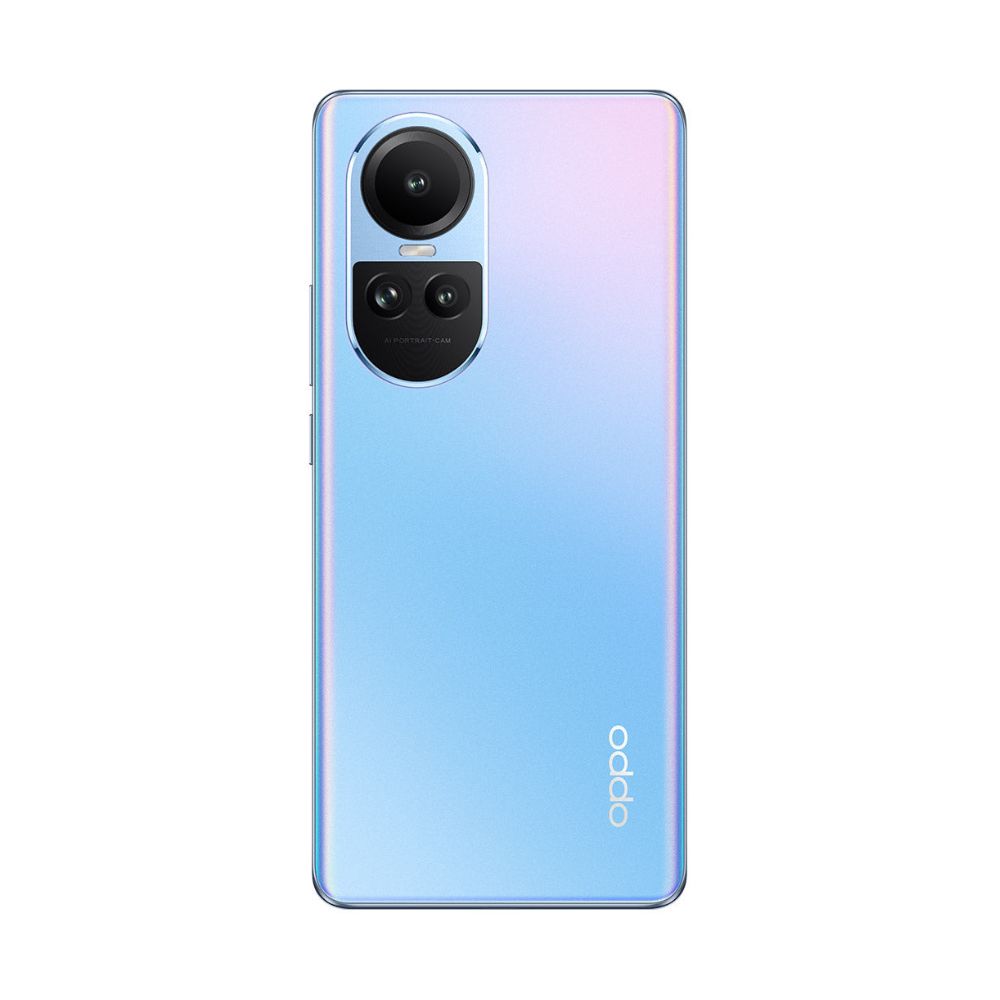 OPPO Reno10 ice blue smartphone close-up view