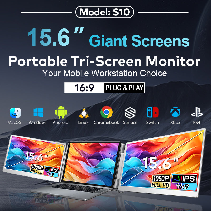 Trion 15.6-inch 360° trifold portable monitor 1080P IPS FHD Laptop Screen Extender - Grey (AU Version) Trion