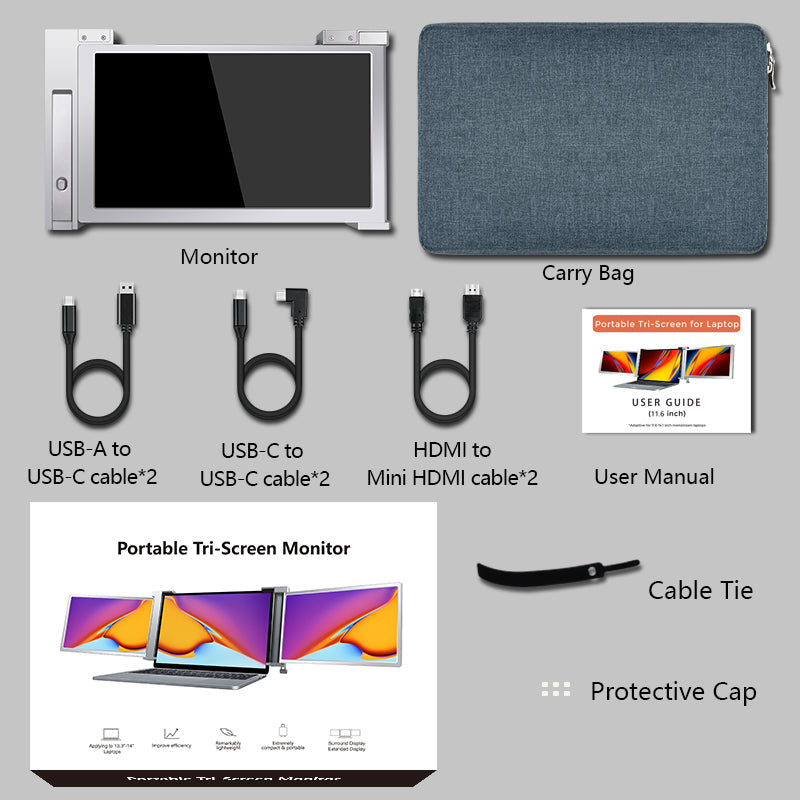 11.6 inch Trifold Portable Monitor 1080P IPS FHD Monitor Screen Extender For Laptop In Narrow Bezel- Grey (Au Version) -  Open Never Used Trion