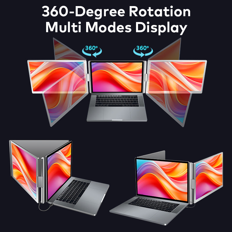 Trion 14-inch 360° trifold portable monitor 1200P IPS FHD Laptop Screen Extender - Grey (AU Version)