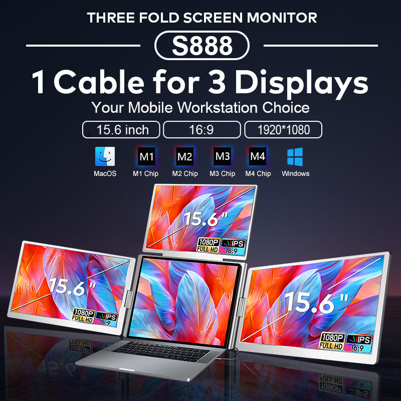 Trion 15.6" FHD Portable Monitor Quad Screen Triple Display Screen Extender for Laptops (Win10+, Mac M1/M2/M3) (AU Warranty) Trion