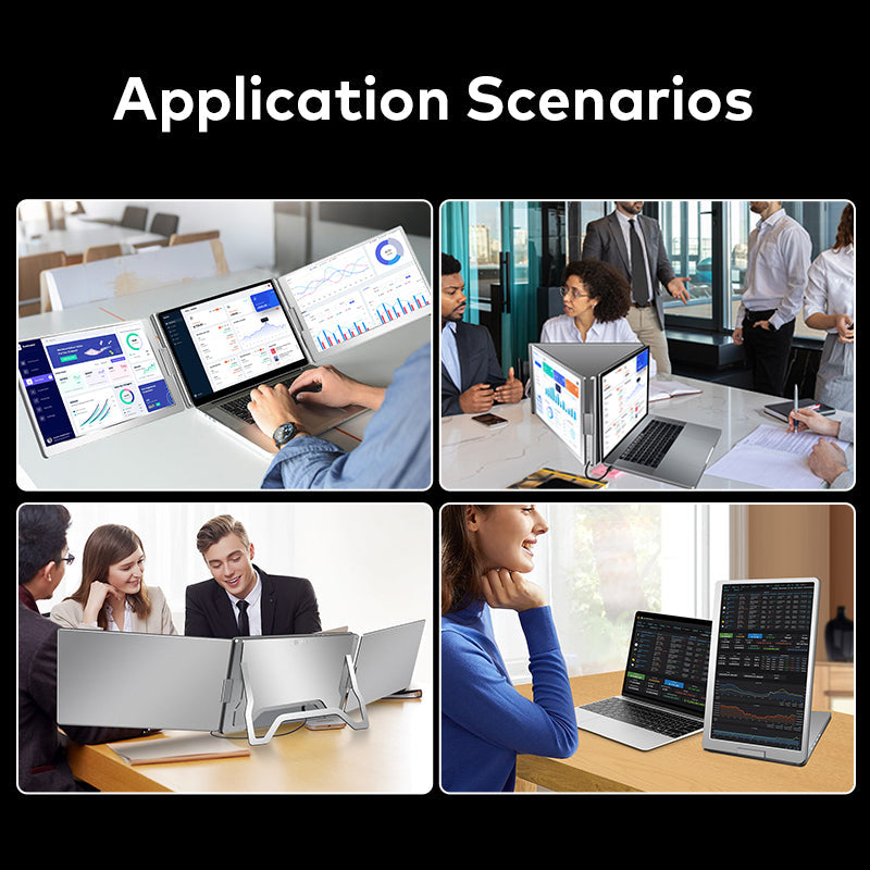 16 inch Trifold Portable Monitor 1080P IPS FHD Laptop Screen Extender For Laptop - Space Grey (AU Version) Trion