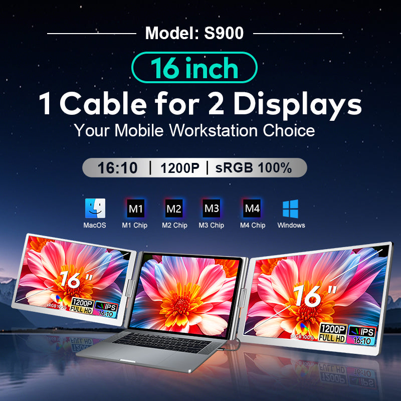 16 inch Trifold Portable Monitor 1080P IPS FHD Laptop Screen Extender For Laptop - Space Grey - Pristine - Refurbished Trion
