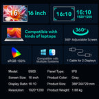 16 inch Trifold Portable Monitor 1080P IPS FHD Laptop Screen Extender For Laptop - Space Grey (AU Version) Trion