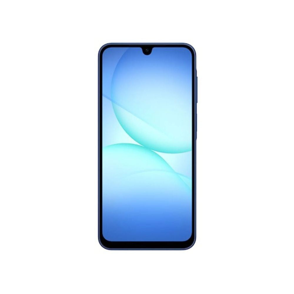 Blue Galaxy A17 5G shown angled to showcase both screen and rear design