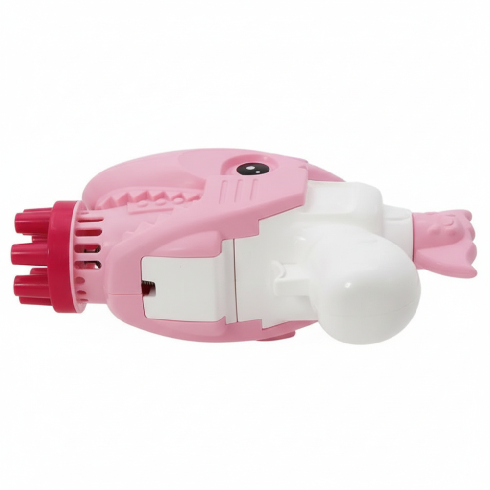 Shark bubble gun shown front-side with bubble flow