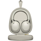 Top/front view of silver WH-1000XM5 showing headband and earcup shape