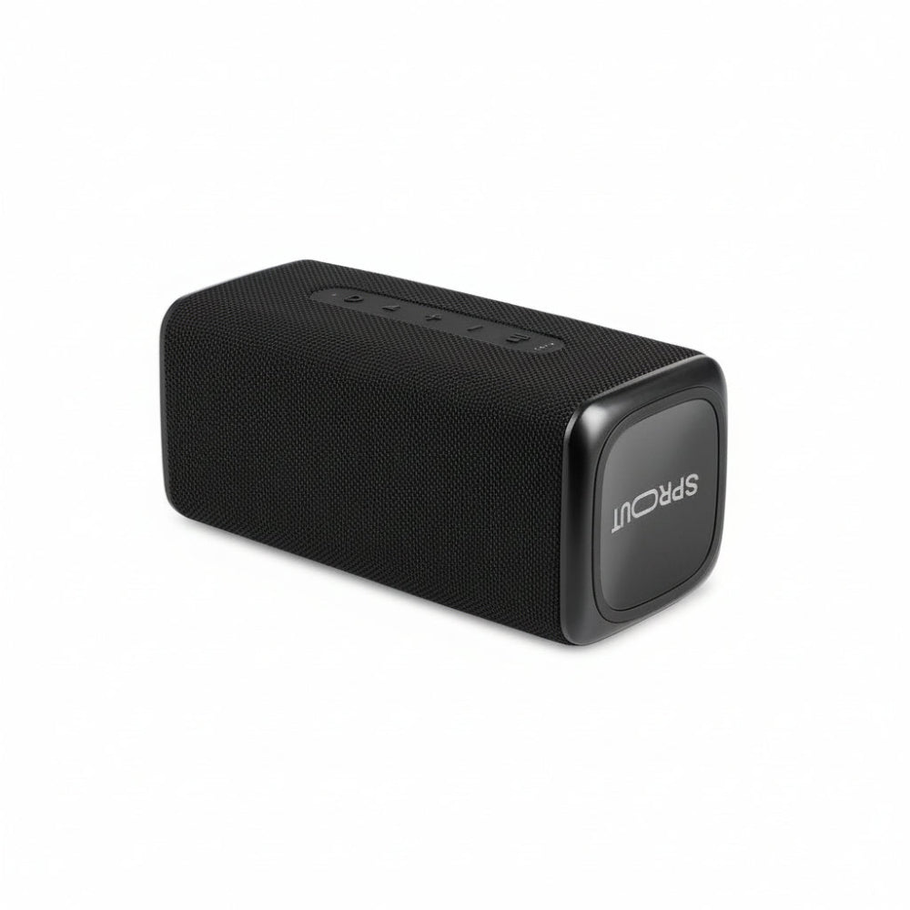 Side-angle of Sprout Soundwave Pro highlighting speaker body and controls