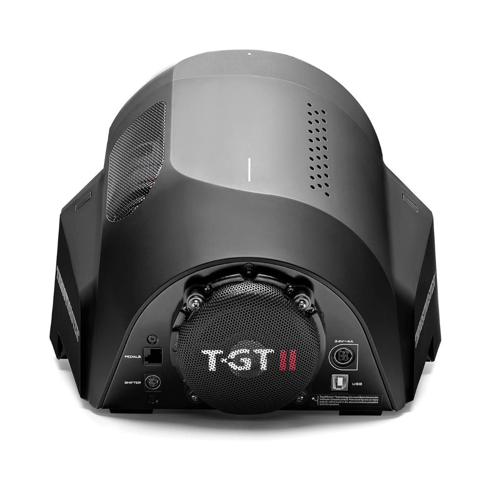 Black racing wheel with pedal board