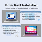 Trion Quad Monitor 15.6" Portable T Shape Laptop Screen Extender, Triple Full HD IPS 1920x1080, USB-C and Thunderbolt Compatible, for Remote Work, Trading, and Multitasking