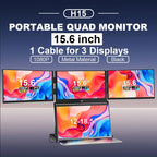 Trion Quad Monitor 15.6" Portable T Shape Laptop Screen Extender, Triple Full HD IPS 1920x1080, USB-C and Thunderbolt Compatible, for Remote Work, Trading, and Multitasking