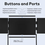 Trion Quad Monitor 15.6" Portable T Shape Laptop Screen Extender, Triple Full HD IPS 1920x1080, USB-C and Thunderbolt Compatible, for Remote Work, Trading, and Multitasking