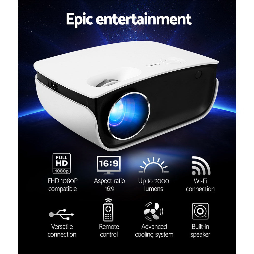 Devanti Portable Mini Video Projector 1080P Wifi Home Theater HDMI - White